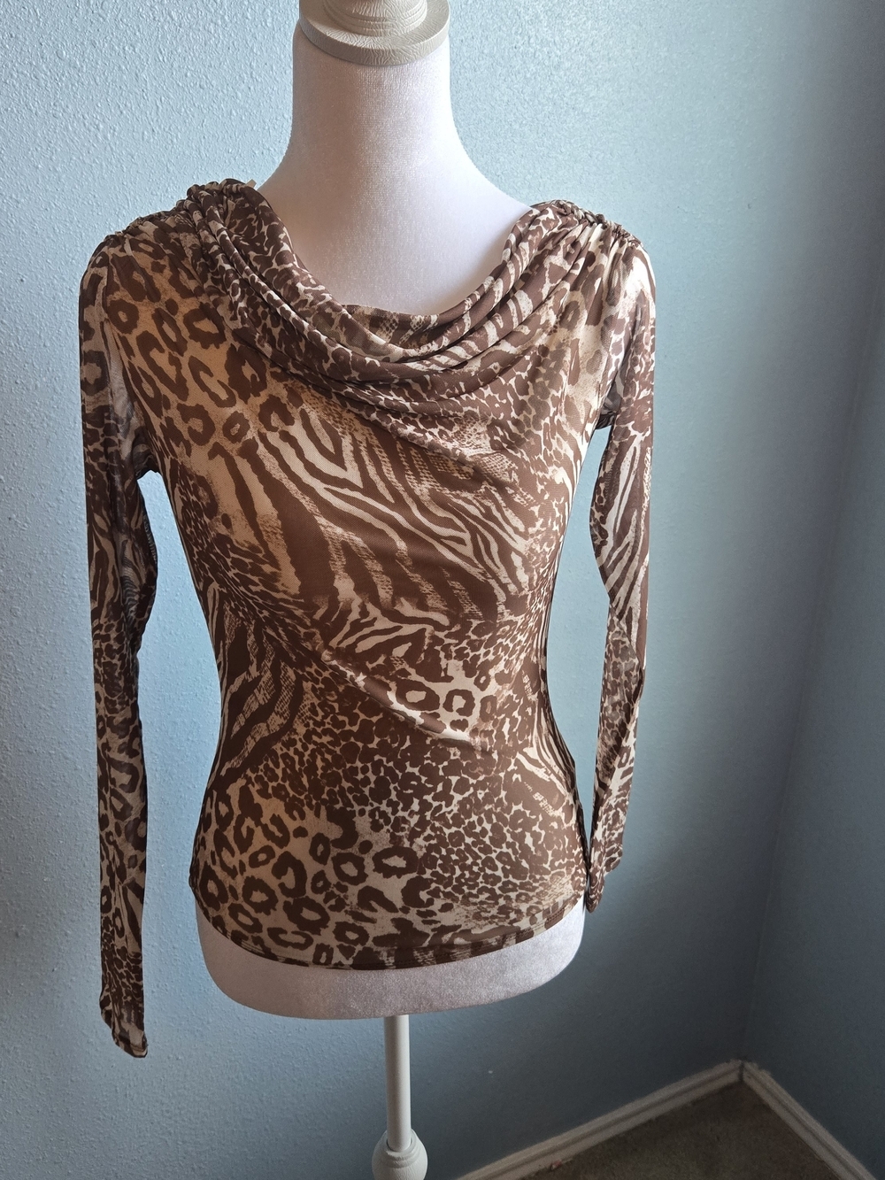 AFRM Brown Animal Print One-Shoulder Long Sleeve Top - Picture 2 of 4